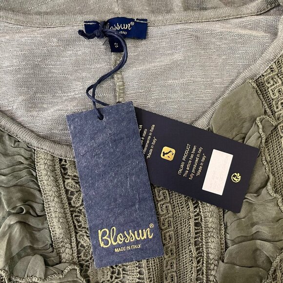 BLOSSUN Women's Dusty Green Light Sweater with Crochet - Size Small - NWT - Picture 4 of 4